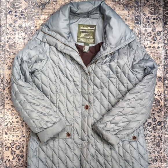 Eddie Bauer Quilted Premium Goose Down Jacket w/ Full Zipper & Buttons - Picture 7 of 8